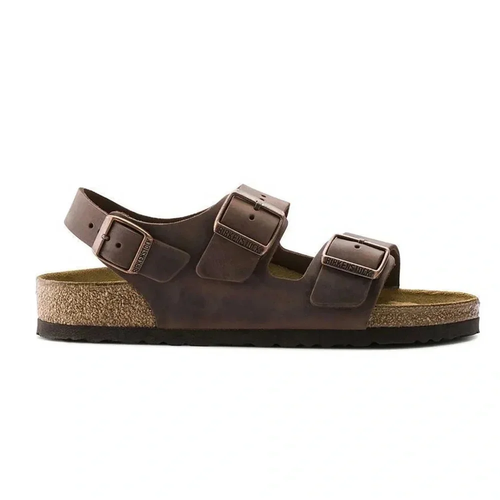 Birkenstock Brown Three-Strap Adjustable Leather Sandal